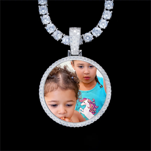 925S & VVS Moissanite 3D Circle Custom Picture Pendant