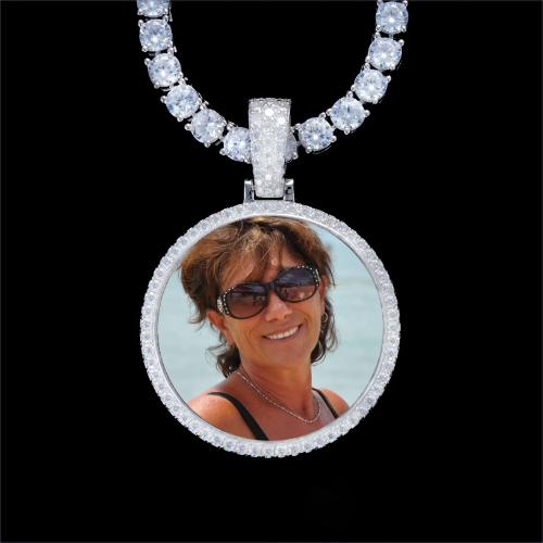 925S & VVS Moissanite 3D Circle Custom Picture Pendant