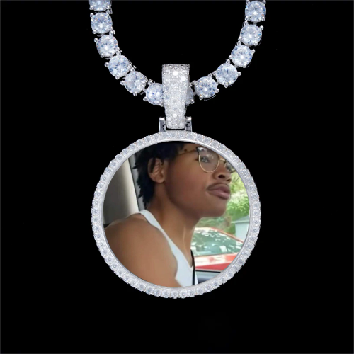 925S & VVS Moissanite 3D Circle Custom Picture Pendant