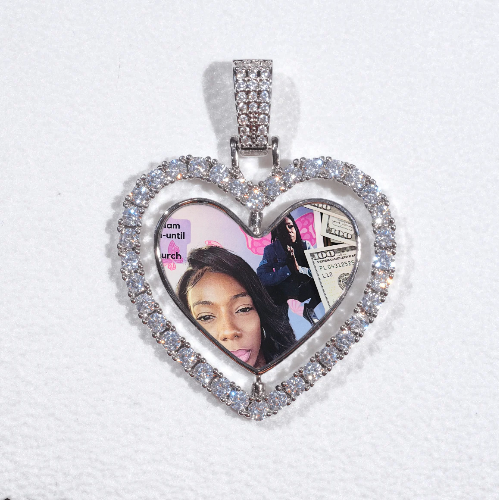 3D Spinning 2-Faced Heart Custom Picture Pendant