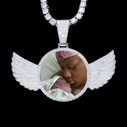 925S & VVS Moissanite 3D Wing Custom Picture Pendant