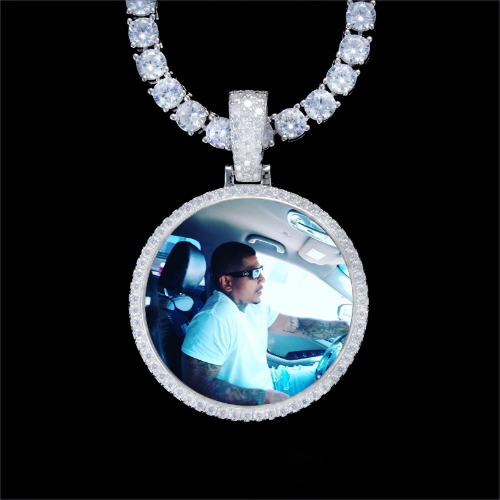 925S & VVS Moissanite 3D Circle Custom Picture Pendant