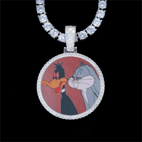 925S & VVS Moissanite 3D Circle Custom Picture Pendant
