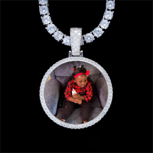 925S & VVS Moissanite 3D Circle Custom Picture Pendant