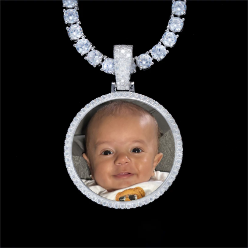 925S & VVS Moissanite 3D Circle Custom Picture Pendant