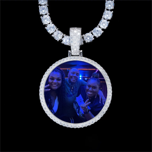 925S & VVS Moissanite 3D Circle Custom Picture Pendant