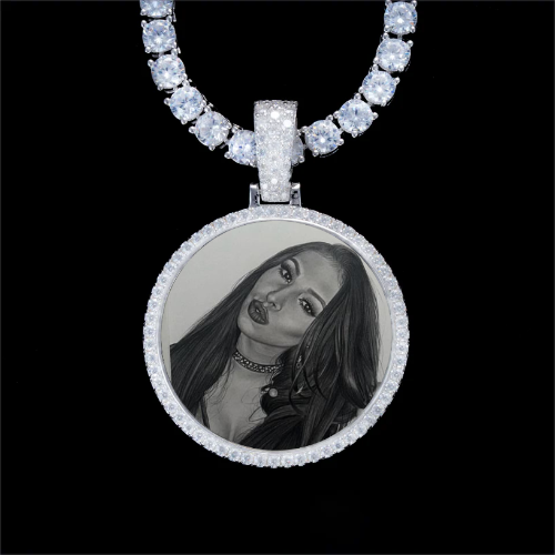 925S & VVS Moissanite 3D Circle Custom Picture Pendant