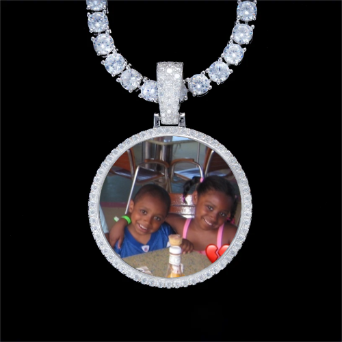 925S & VVS Moissanite 3D Circle Custom Picture Pendant