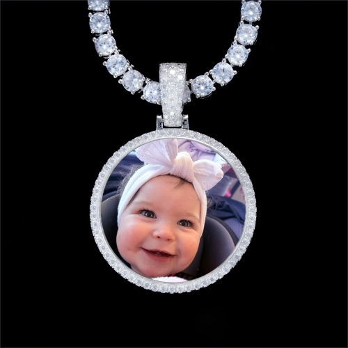 925S & VVS Moissanite 3D Circle Custom Picture Pendant