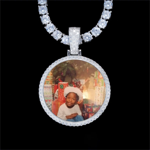 925S & VVS Moissanite 3D Circle Custom Picture Pendant