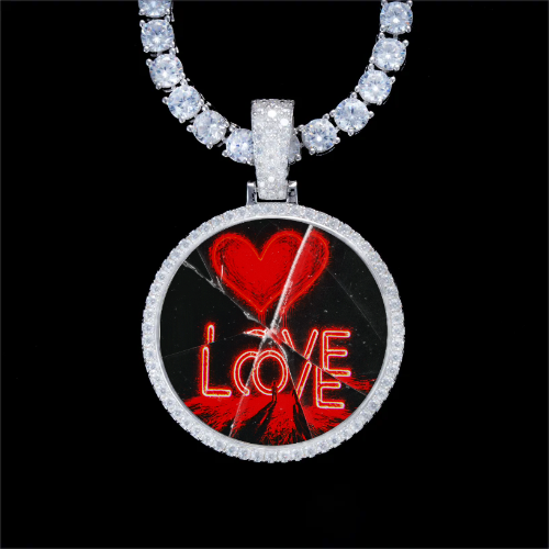 925S & VVS Moissanite 3D Circle Custom Picture Pendant