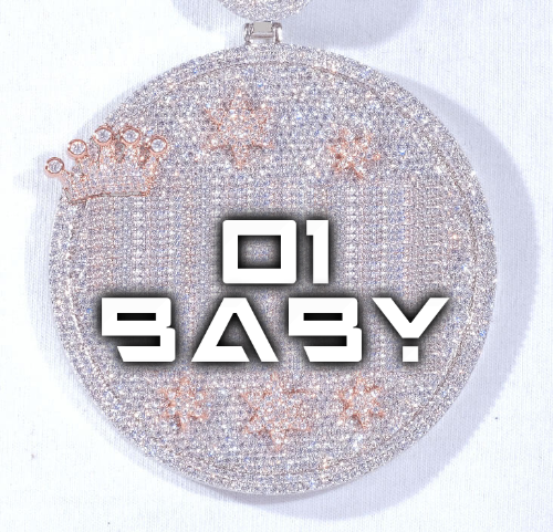 CUSTOM LETTER NECKLACE 3D BIG CROWN DISC