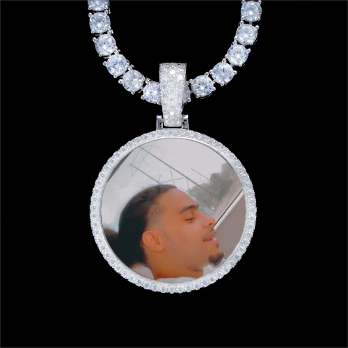 925S & VVS Moissanite 3D Circle Custom Picture Pendant