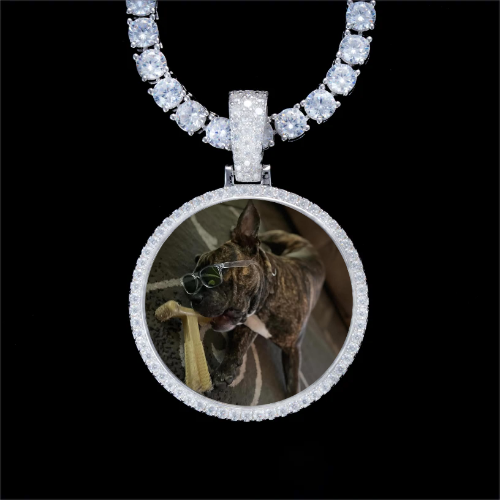 925S & VVS Moissanite 3D Circle Custom Picture Pendant