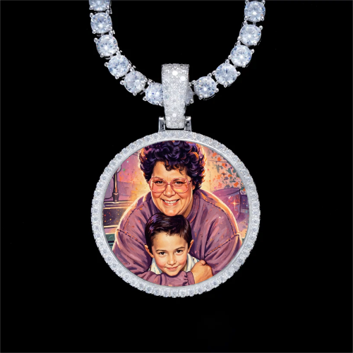 925S & VVS Moissanite 3D Circle Custom Picture Pendant