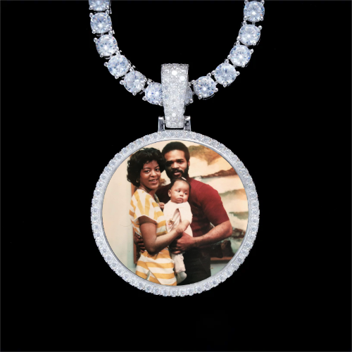 925S & VVS Moissanite 3D Circle Custom Picture Pendant