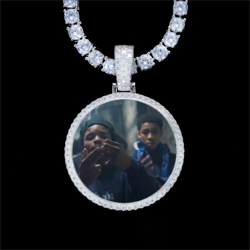 925S & VVS Moissanite 3D Circle Custom Picture Pendant