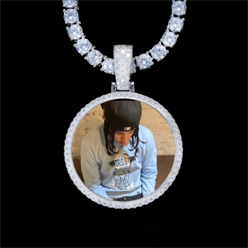 925S & VVS Moissanite 3D Circle Custom Picture Pendant