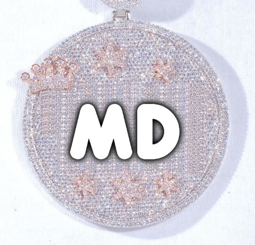CUSTOM LETTER NECKLACE 3D BIG CROWN DISC