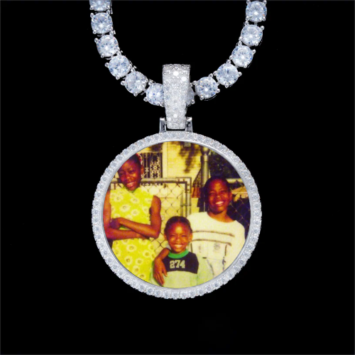 925S & VVS Moissanite 3D Circle Custom Picture Pendant
