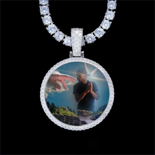 925S & VVS Moissanite 3D Circle Custom Picture Pendant