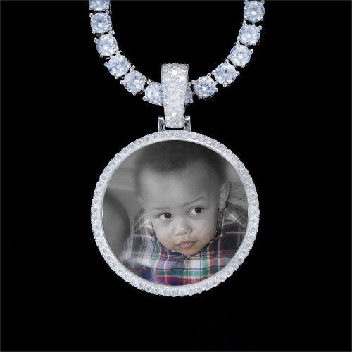 925S & VVS Moissanite 3D Circle Custom Picture Pendant