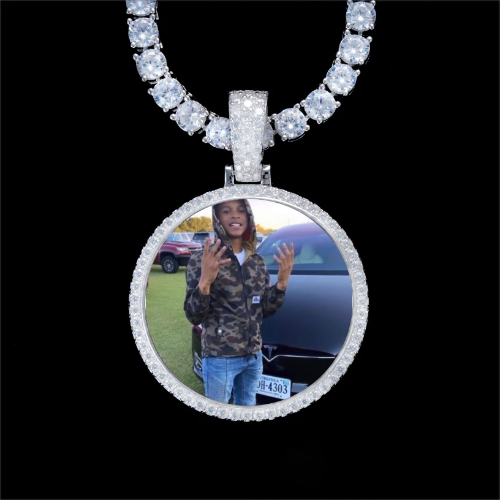 925S & VVS Moissanite 3D Circle Custom Picture Pendant