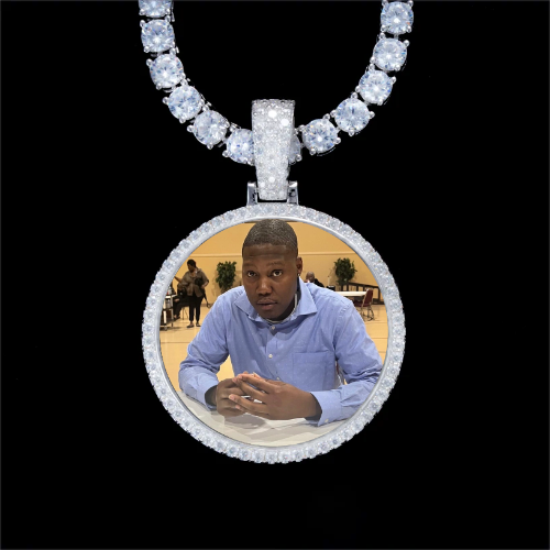 925S & VVS Moissanite 3D Circle Custom Picture Pendant