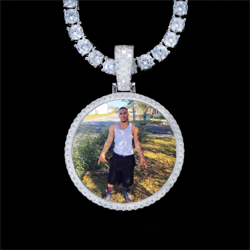925S & VVS Moissanite 3D Circle Custom Picture Pendant
