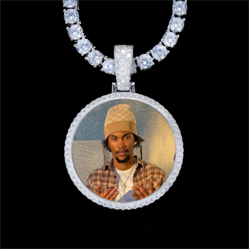 925S & VVS Moissanite 3D Circle Custom Picture Pendant
