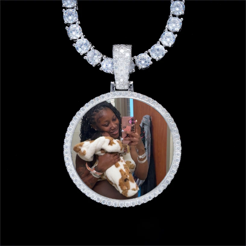 925S & VVS Moissanite 3D Circle Custom Picture Pendant