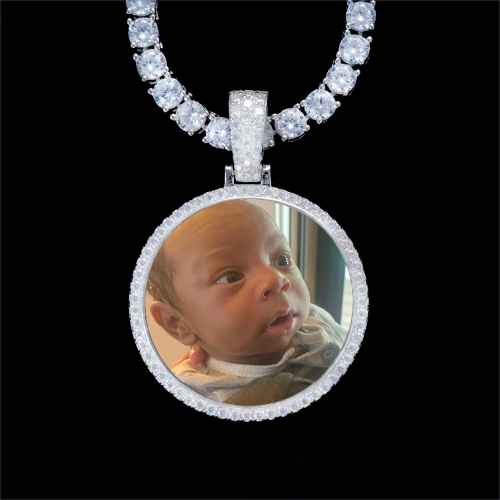 925S & VVS Moissanite 3D Circle Custom Picture Pendant