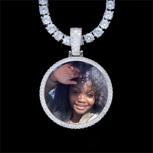 925S & VVS Moissanite 3D Circle Custom Picture Pendant