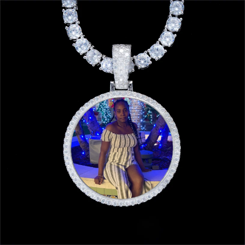 925S & VVS Moissanite 3D Circle Custom Picture Pendant