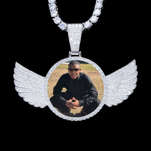 925S & VVS Moissanite 3D Wing Custom Picture Pendant