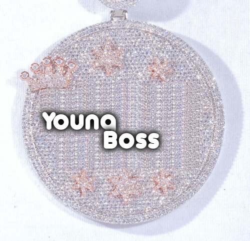 CUSTOM LETTER NECKLACE 3D BIG CROWN DISC