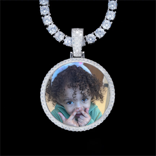 925S & VVS Moissanite 3D Circle Custom Picture Pendant