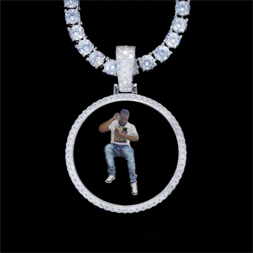 925S & VVS Moissanite 3D Circle Custom Picture Pendant