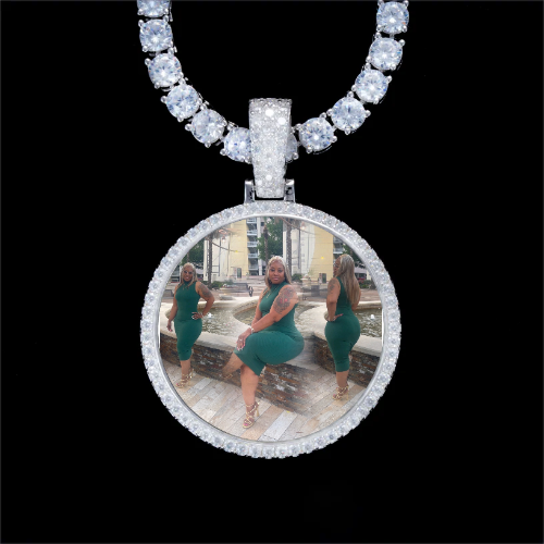 925S & VVS Moissanite 3D Circle Custom Picture Pendant