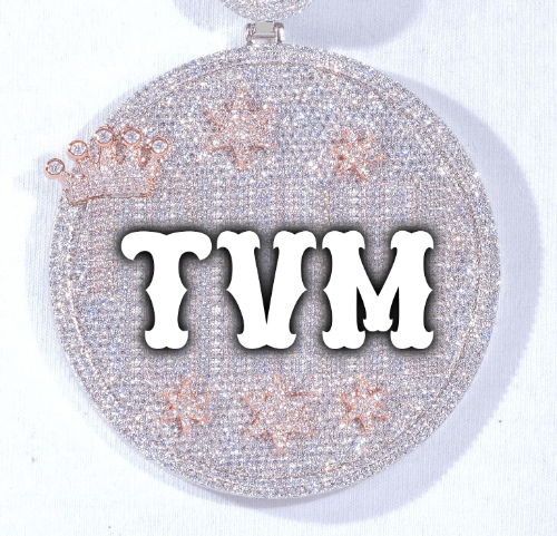 CUSTOM LETTER NECKLACE 3D BIG CROWN DISC