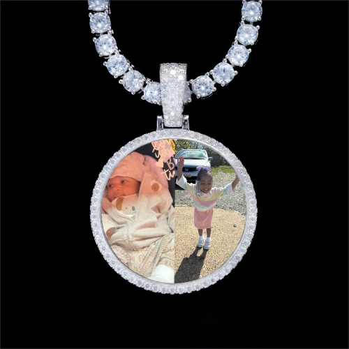 925S & VVS Moissanite 3D Circle Custom Picture Pendant