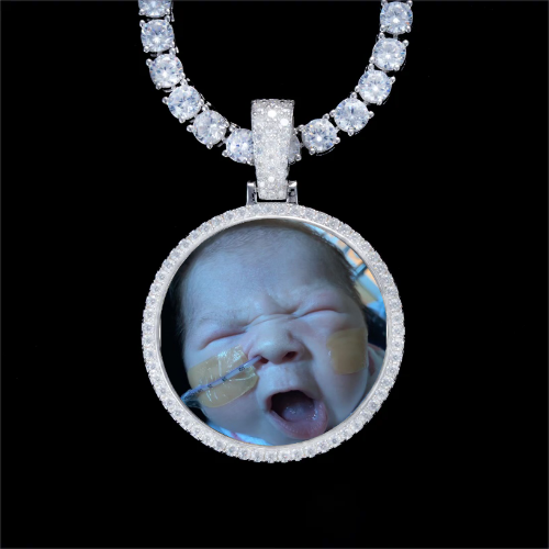 925S & VVS Moissanite 3D Circle Custom Picture Pendant