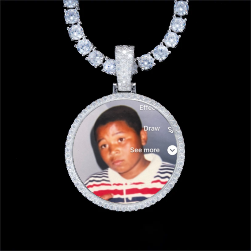 925S & VVS Moissanite 3D Circle Custom Picture Pendant