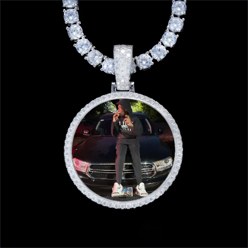 925S & VVS Moissanite 3D Circle Custom Picture Pendant