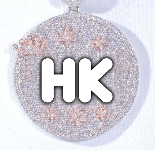 CUSTOM LETTER NECKLACE 3D BIG CROWN DISC