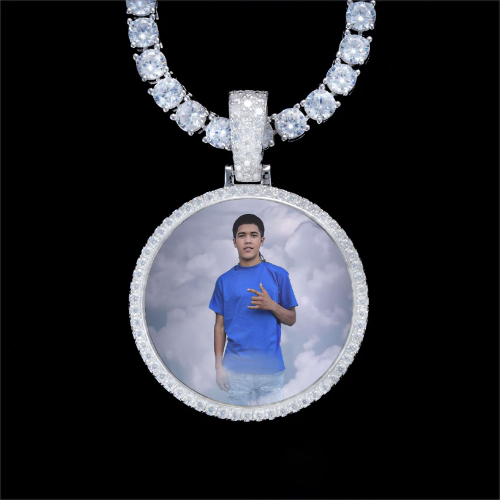 925S & VVS Moissanite 3D Circle Custom Picture Pendant