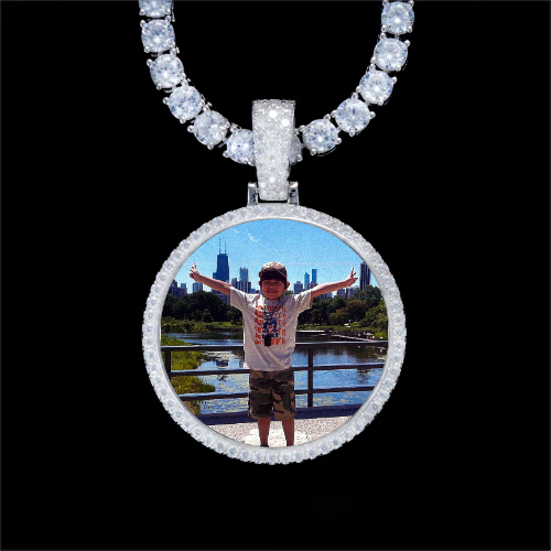 925S & VVS Moissanite 3D Circle Custom Picture Pendant