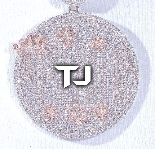 CUSTOM LETTER NECKLACE 3D BIG CROWN DISC