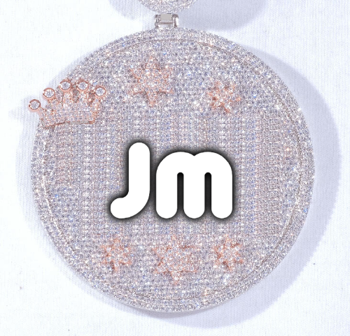 CUSTOM LETTER NECKLACE 3D BIG CROWN DISC