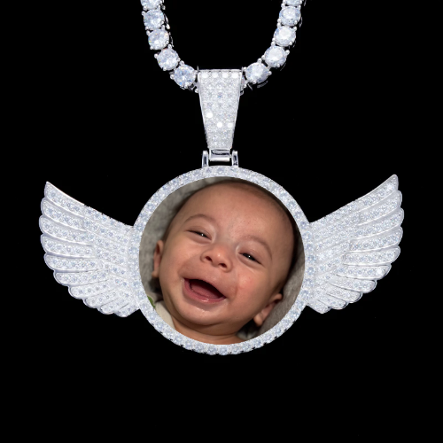 925S & VVS Moissanite 3D Wing Custom Picture Pendant